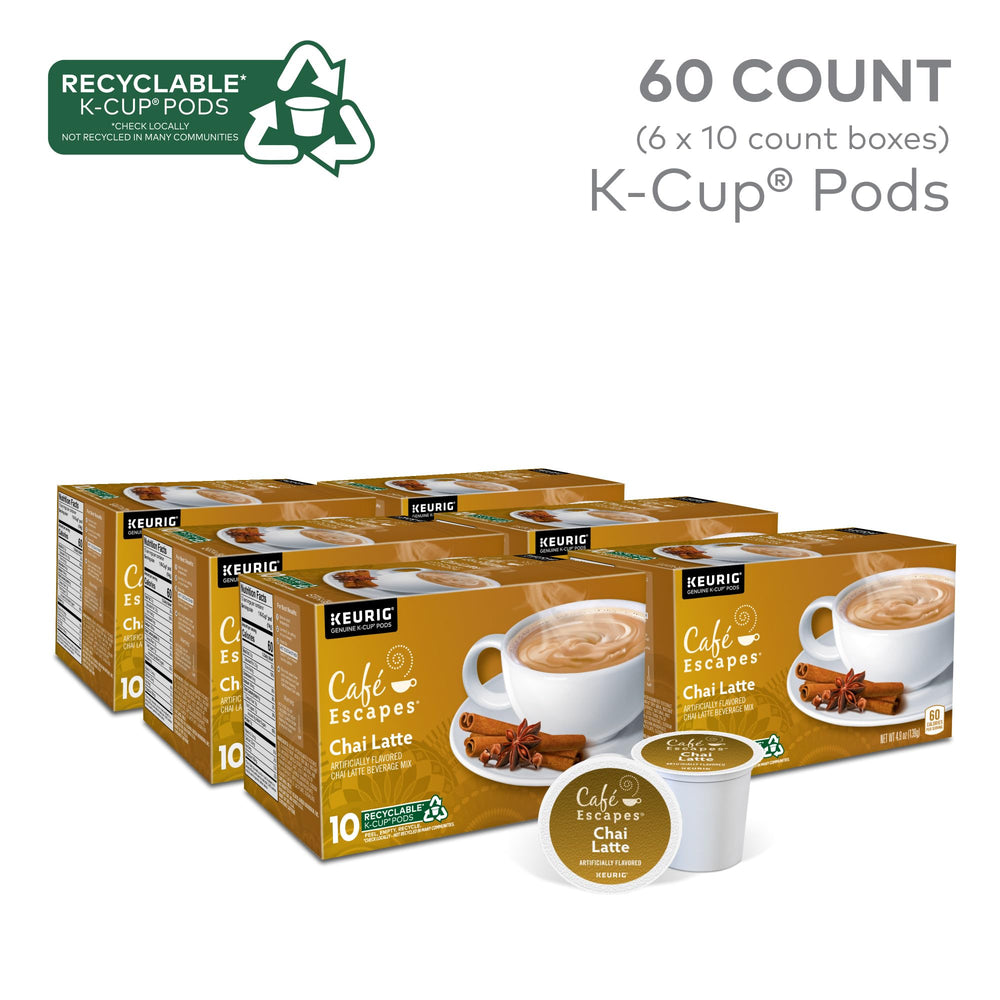 Café Escapes Chai Latte K-Cup pod ready for Keurig brewing.