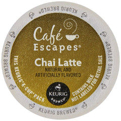 Café Escapes Chai Latte K-Cup packaging inviting a cozy tea break