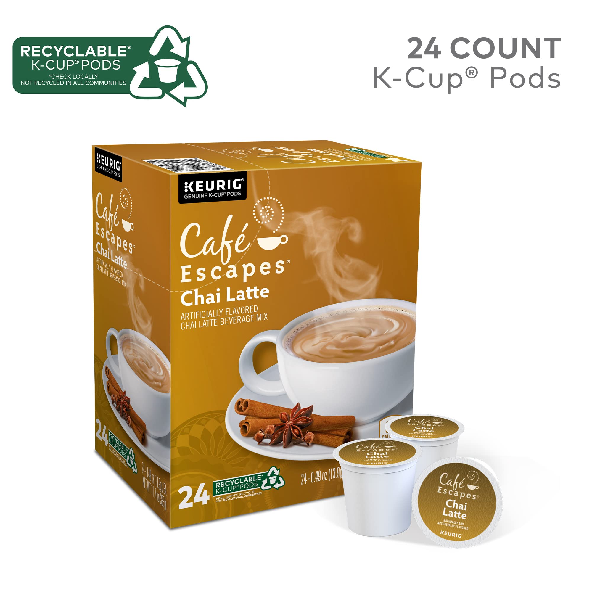 Cafe Escapes chai latte in Keurig brew demonstrates quick, mess-free moments.