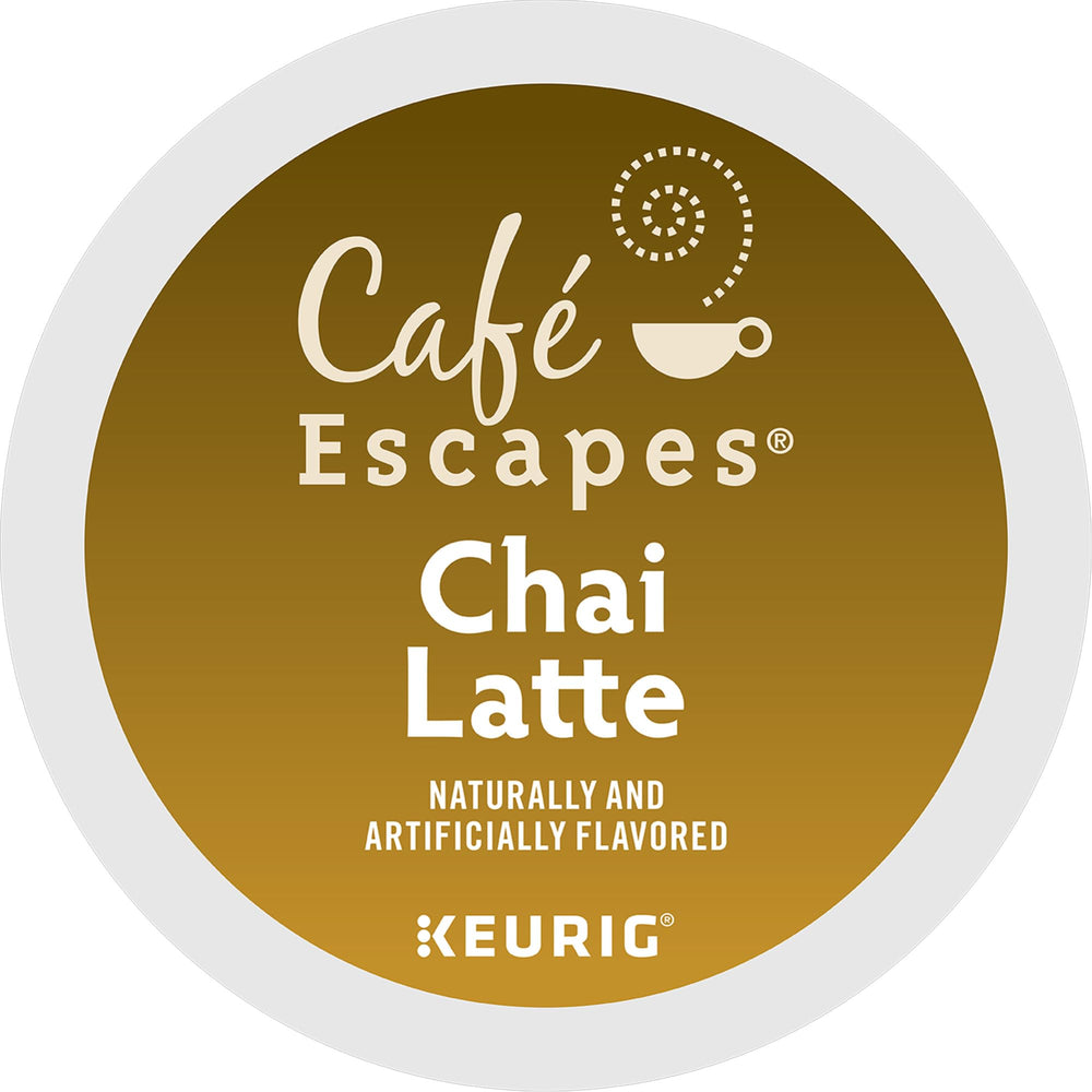 Café Escapes Chai Latte box on a sunny kitchen shelf.