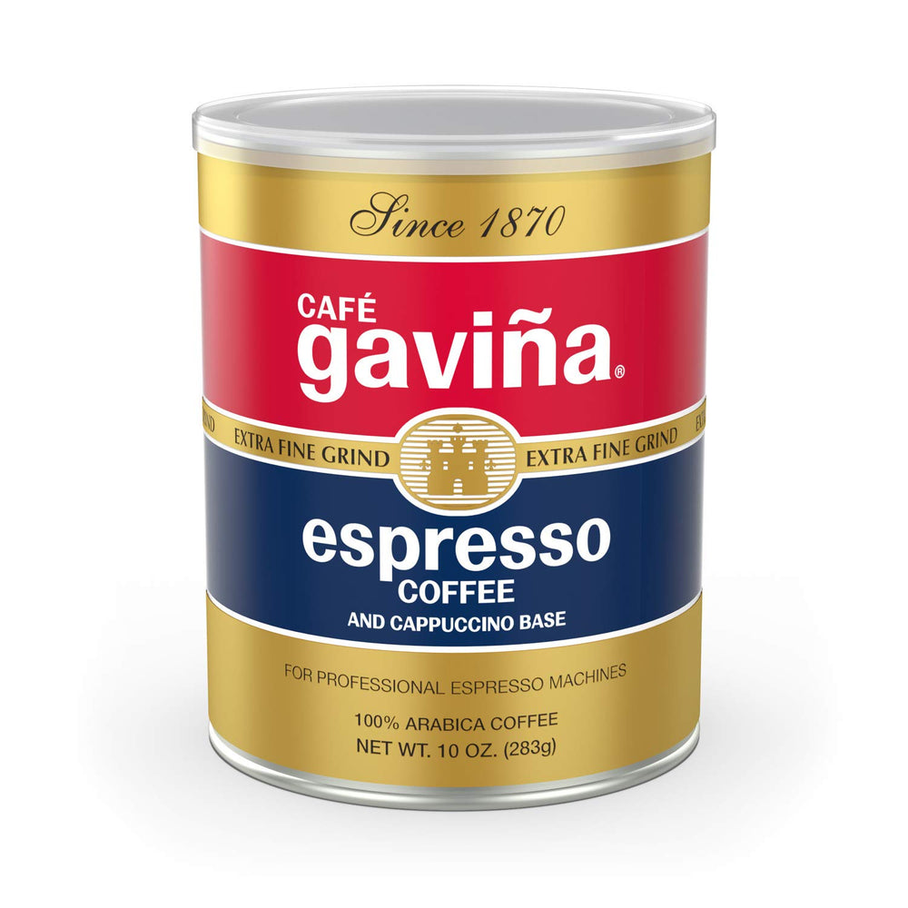 Café Gaviña Espresso Roast can with extra fine ground coffee for espresso.