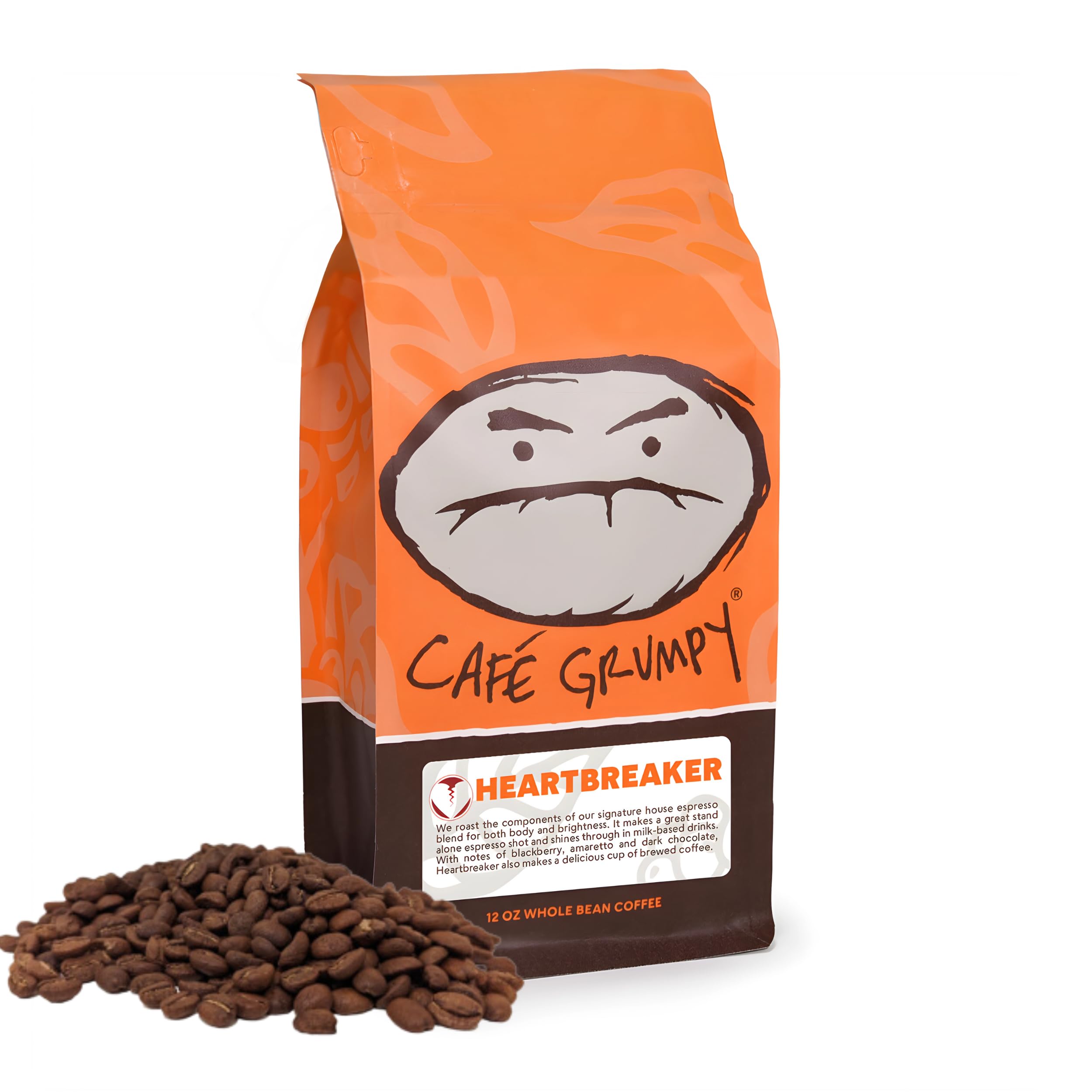 Café Grumpy Heartbreaker blend bag front shows premium whole beans for rich brews.