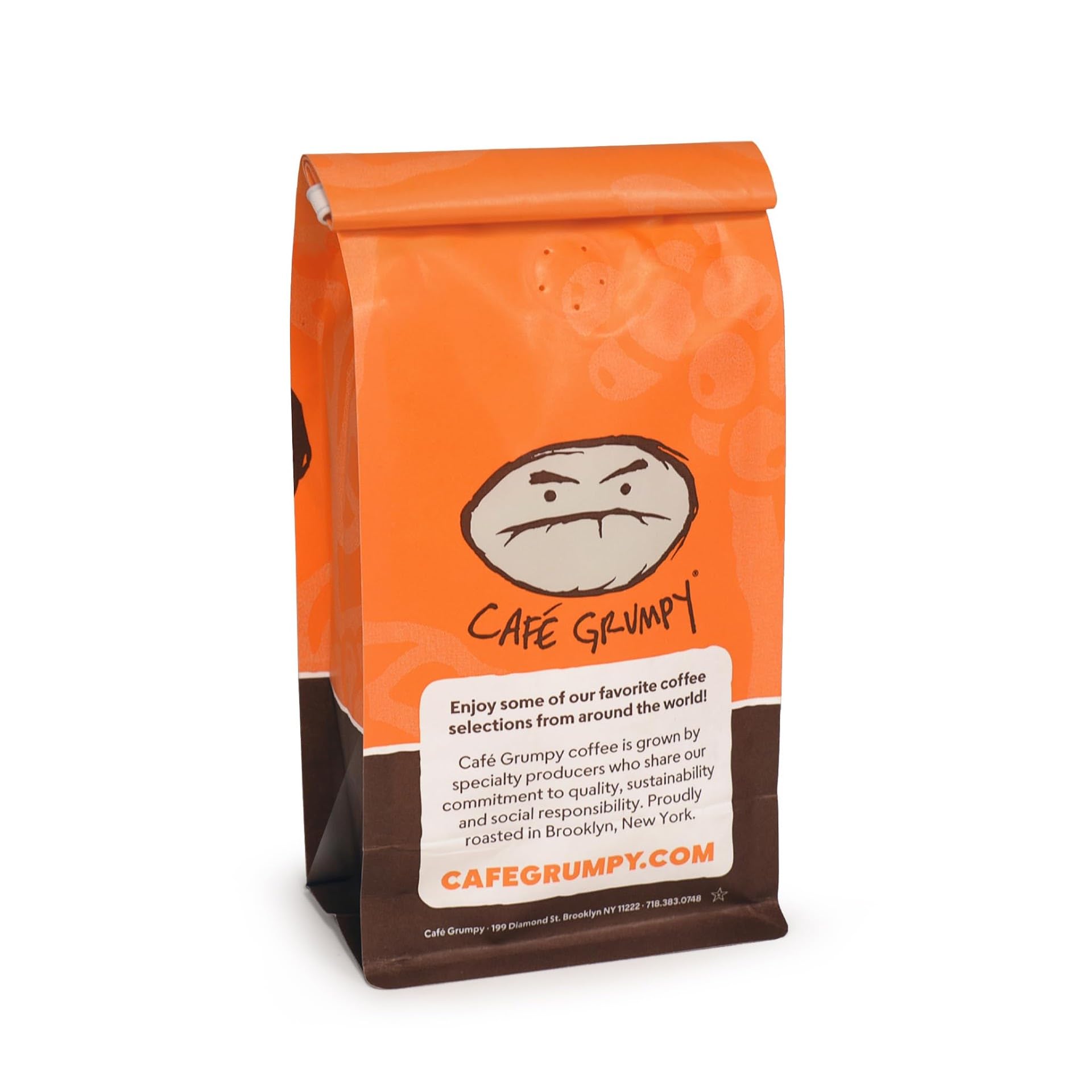 Café Grumpy Heartbreaker packaging with kosher and fair trade marks supporting ethical sourcing.