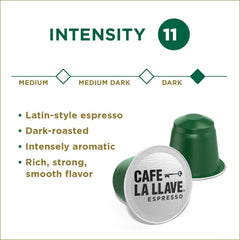 Cafe La Llave aluminum capsules closeup emphasizing oxidation protection and premium packaging.