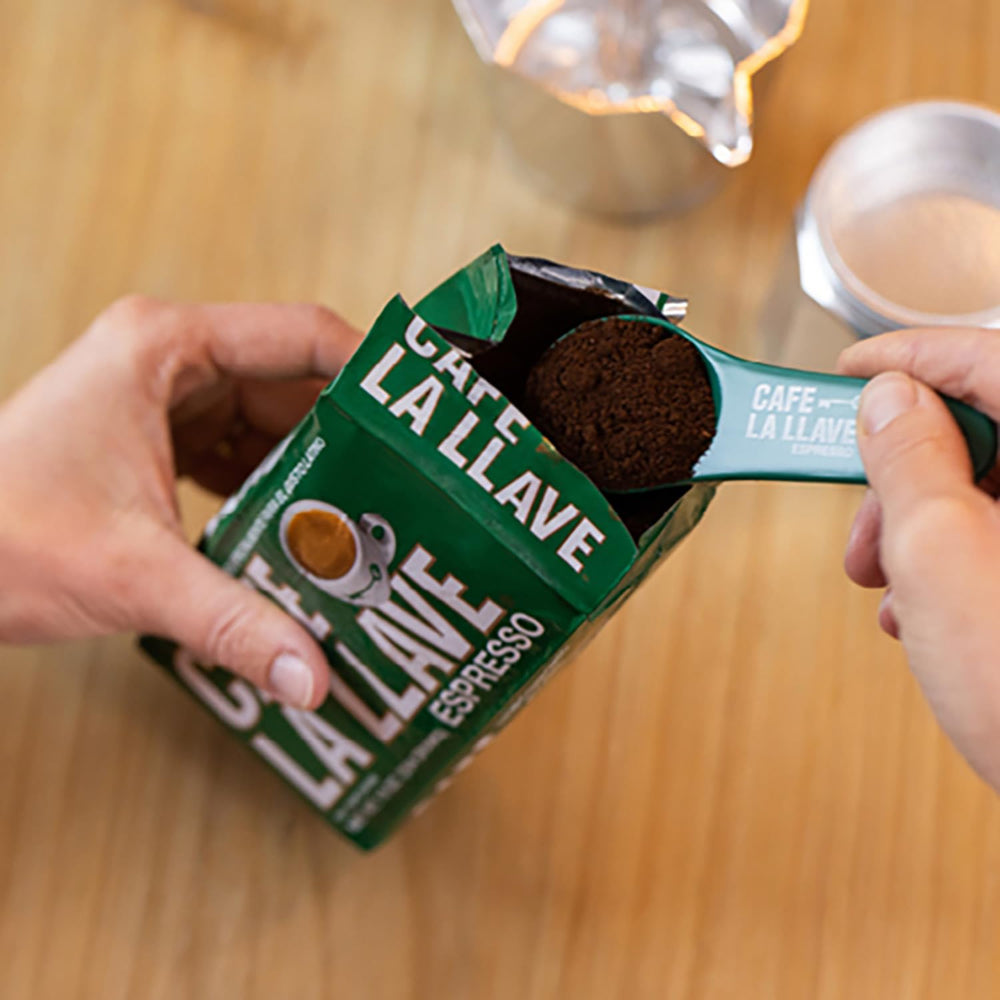 Cafe La Llave decaf dark roast sustainability packaging highlights ethical sourcing and community support.