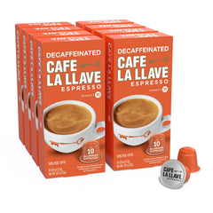 Cafe La Llave decaf Latin-style espresso pods arranged neatly for freshness