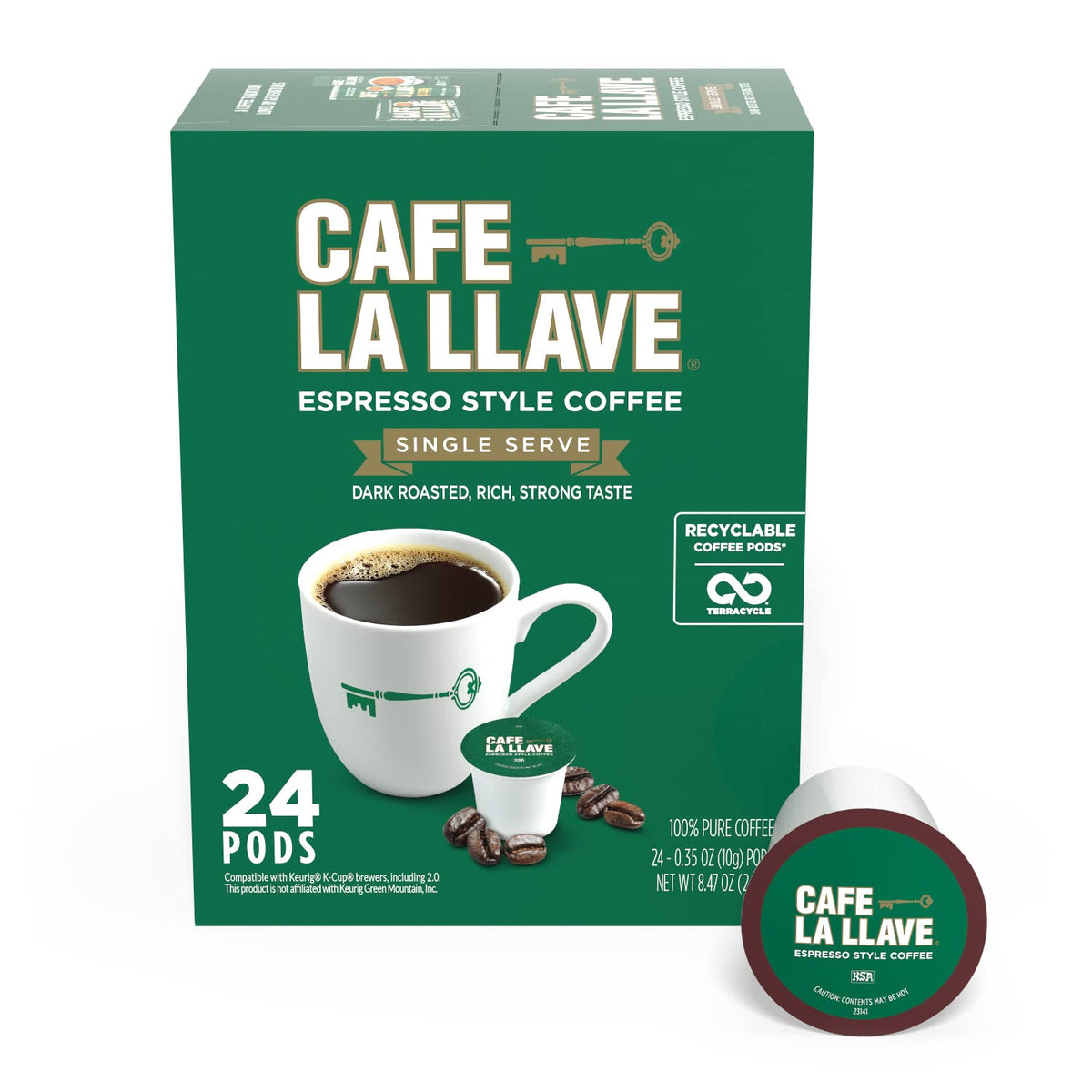 Cafe La Llave espresso-style pods show bold aroma for quick espresso-style cups.