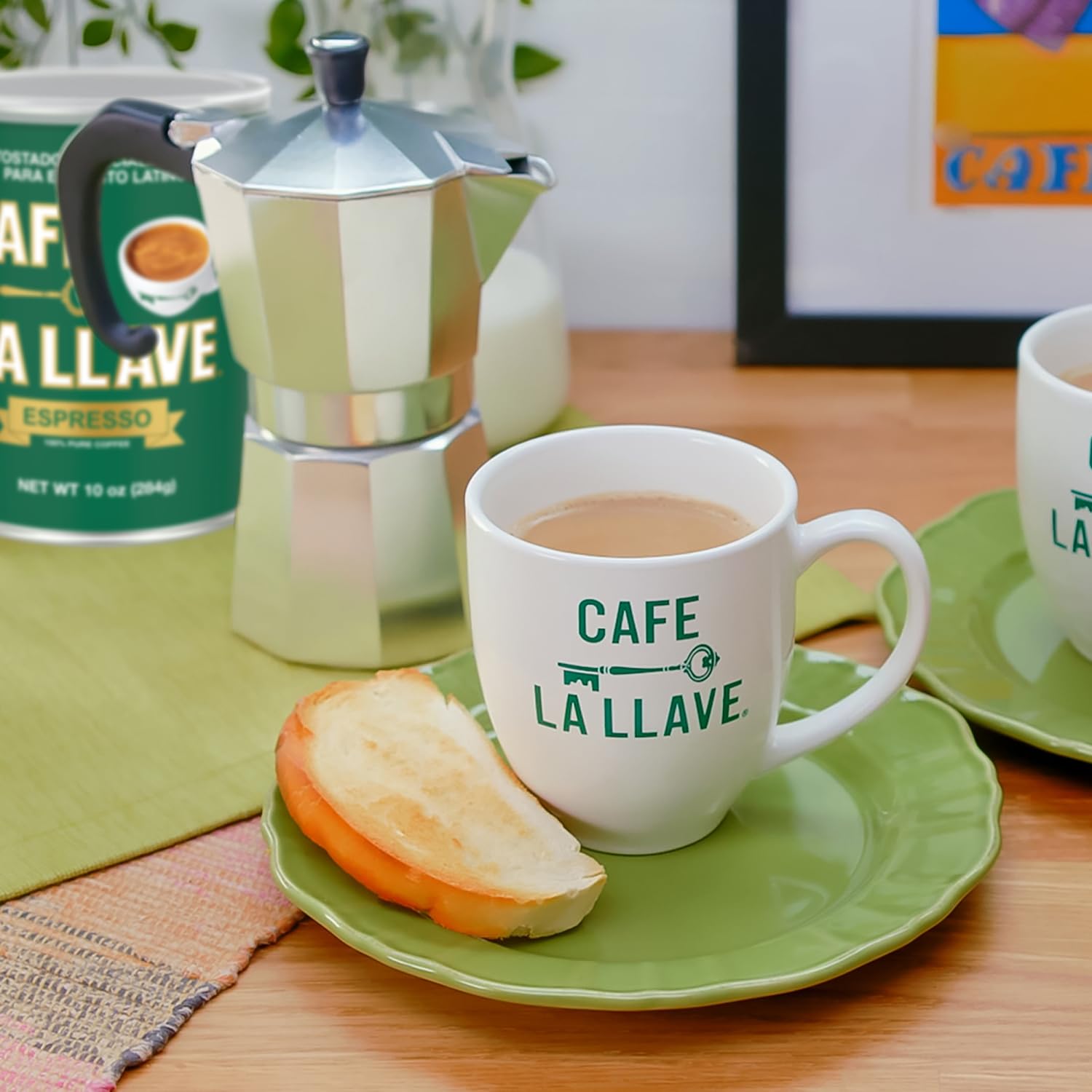 Cafe La Llave ground coffee being measured for drip brewing.