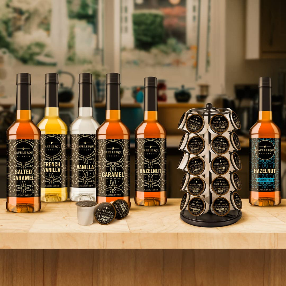 Café Le Rou caramel syrup pouring adds buttery sweetness