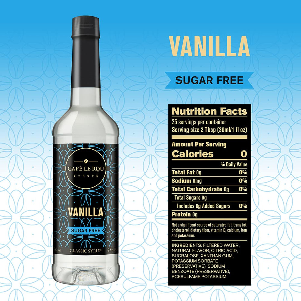 Café Le Rou salted caramel sugar-free syrup bottle introduces a hint of salt.