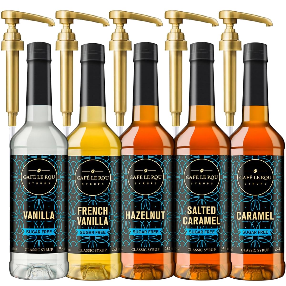 Café Le Rou vanilla sugar-free syrup bottle enhances coffee flavor without calories.