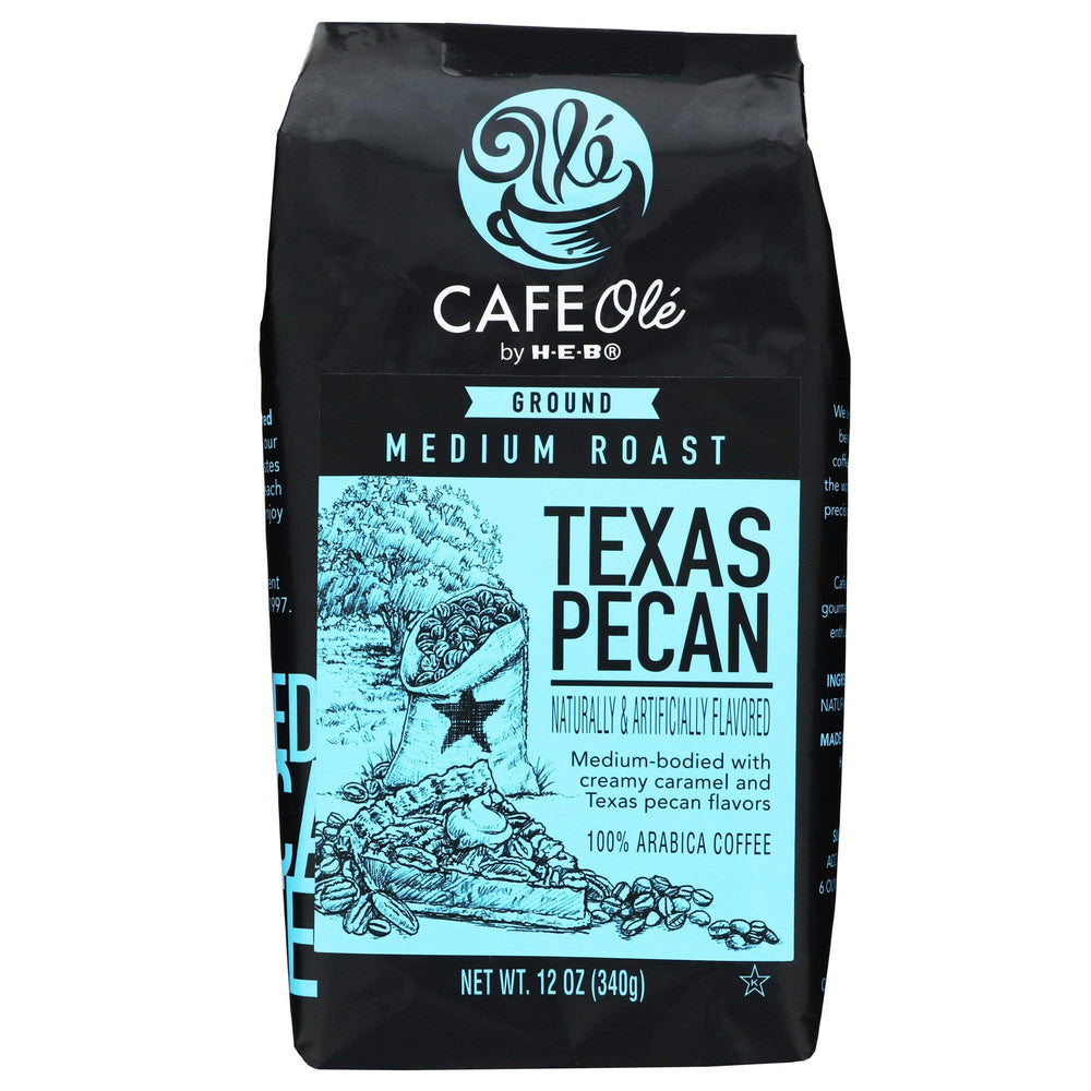 Cafe Ole Texas Pecan Ground Coffee 3-pack bags and mug, ideal for gifting