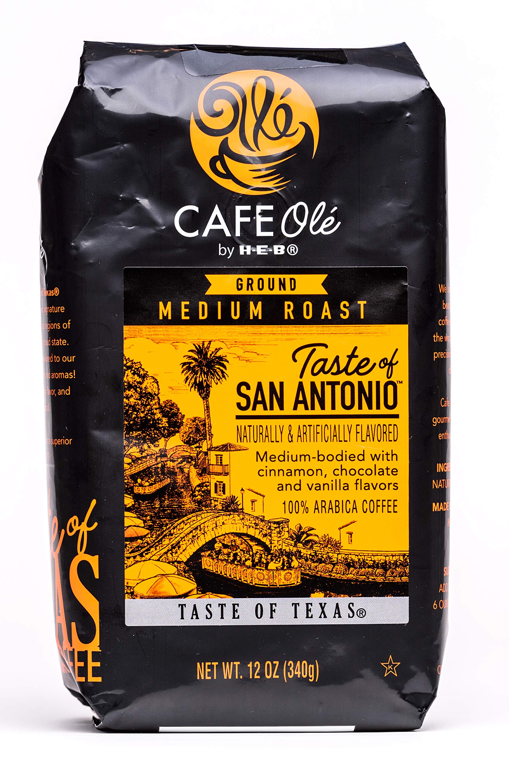 Cafe Ole Taste of San Antonio 12oz pack-shot showing cinnamon-chocolate-vanilla aroma