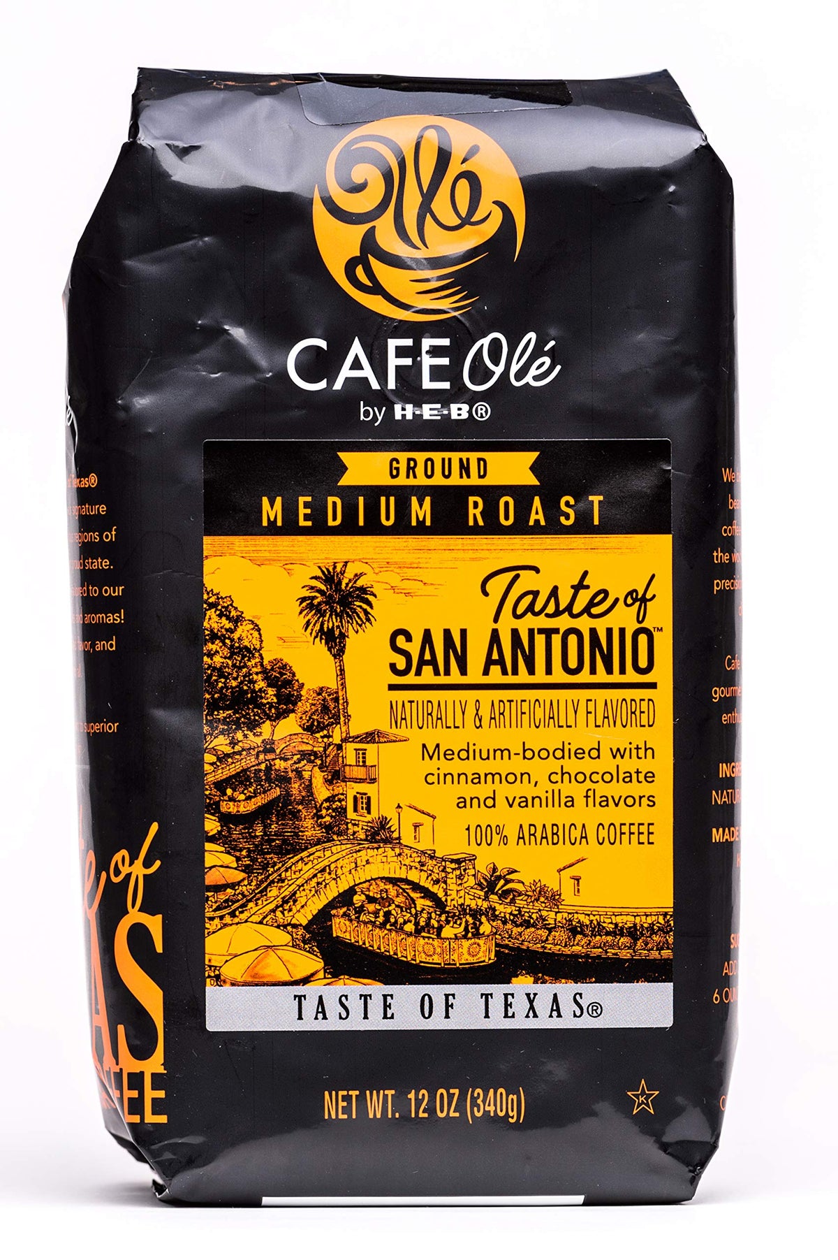 Cafe Ole Taste of San Antonio 12oz pack-shot showing cinnamon-chocolate-vanilla aroma