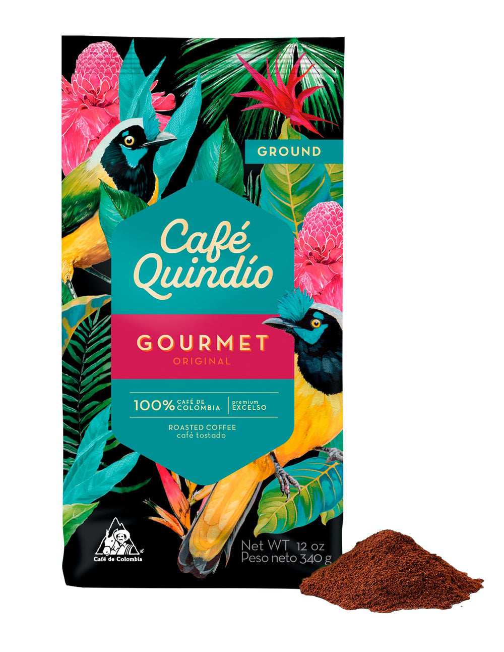 Cafe Quindio 12oz bag of Excelso Ground Arabica for balanced everyday coffee.