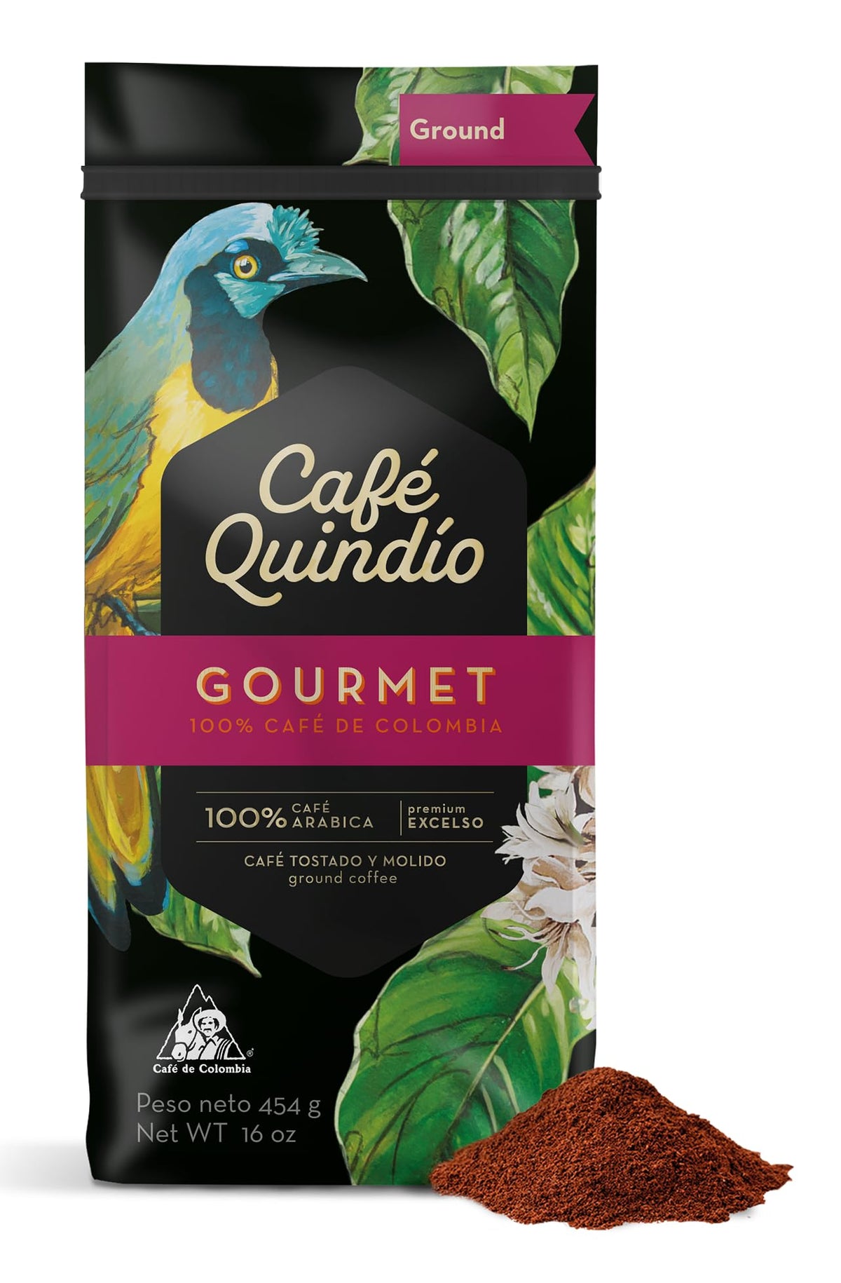 Cafe Quindio medium roast Excelso ground coffee in a bag for daily mornings