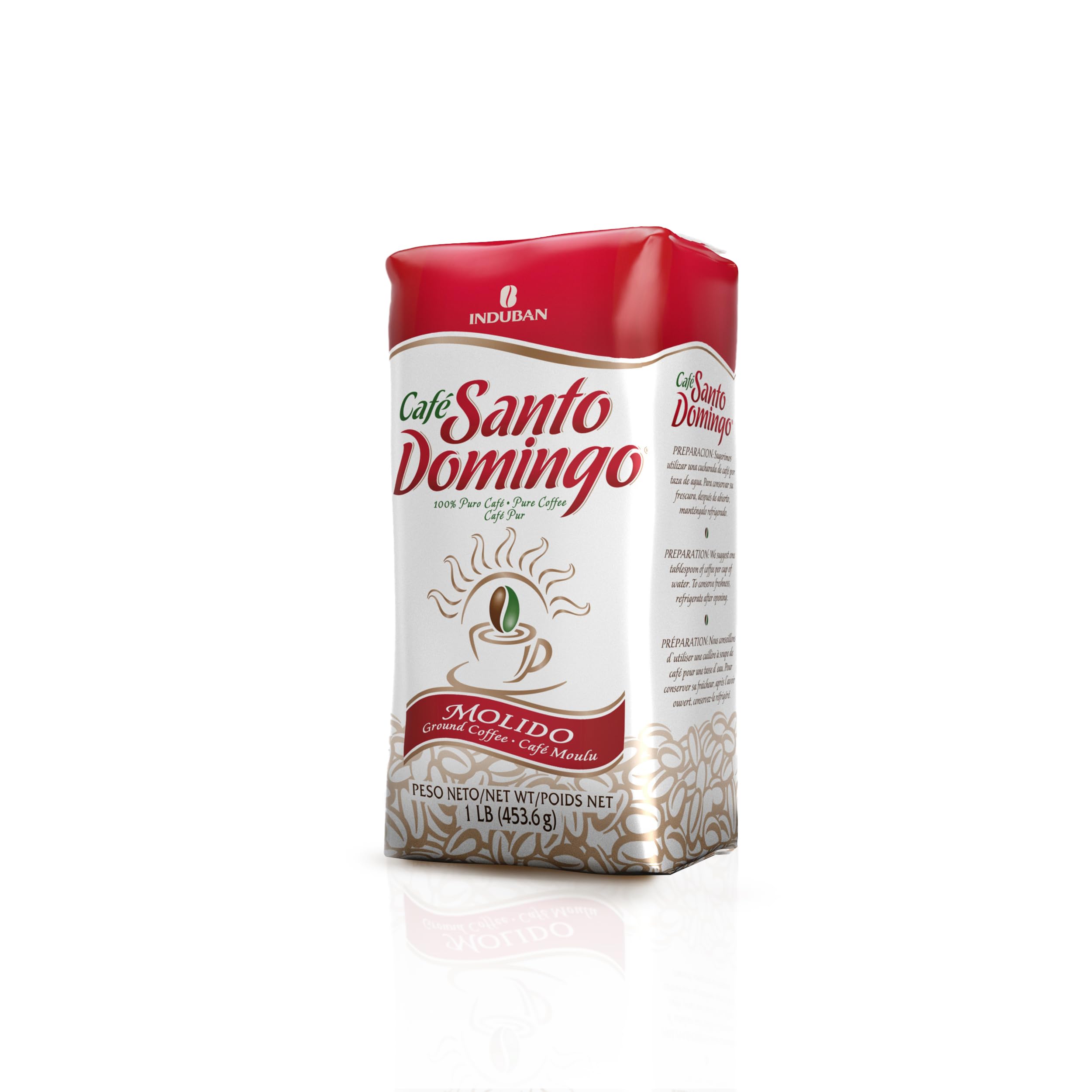 Café Santo Domingo INDUBAN ground coffee medium roast 16oz, smooth balanced cup.