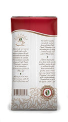 Café Santo Domingo INDUBAN 16oz bag back, highlighting caramel and hazelnut aroma.
