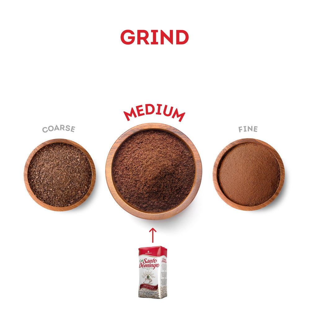 Café Santo Domingo INDUBAN roasted grounds close texture for balanced brews.