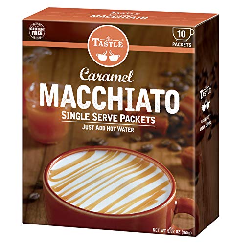 Cafe Tastlé Caramel Macchiato cup image reveals creamy caramel notes in minutes.