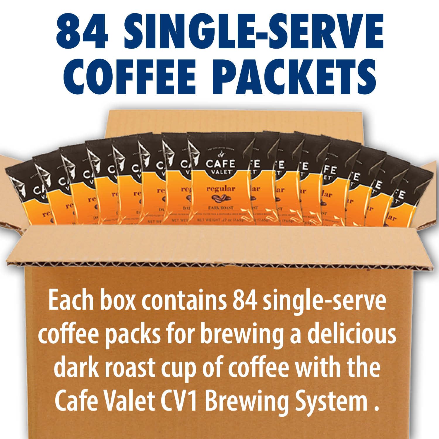 Cafe Valet dark roast packets ready for quick single-serve coffee.