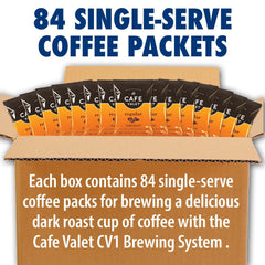 Cafe Valet dark roast packets ready for quick single-serve coffee.