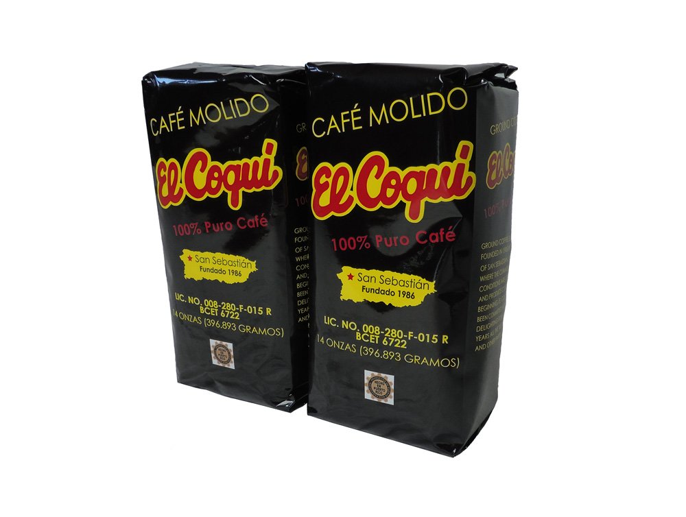 Cafe El Coqui Puerto Rican coffee two pack, ground for drip, delivers bold flavor for mornings.