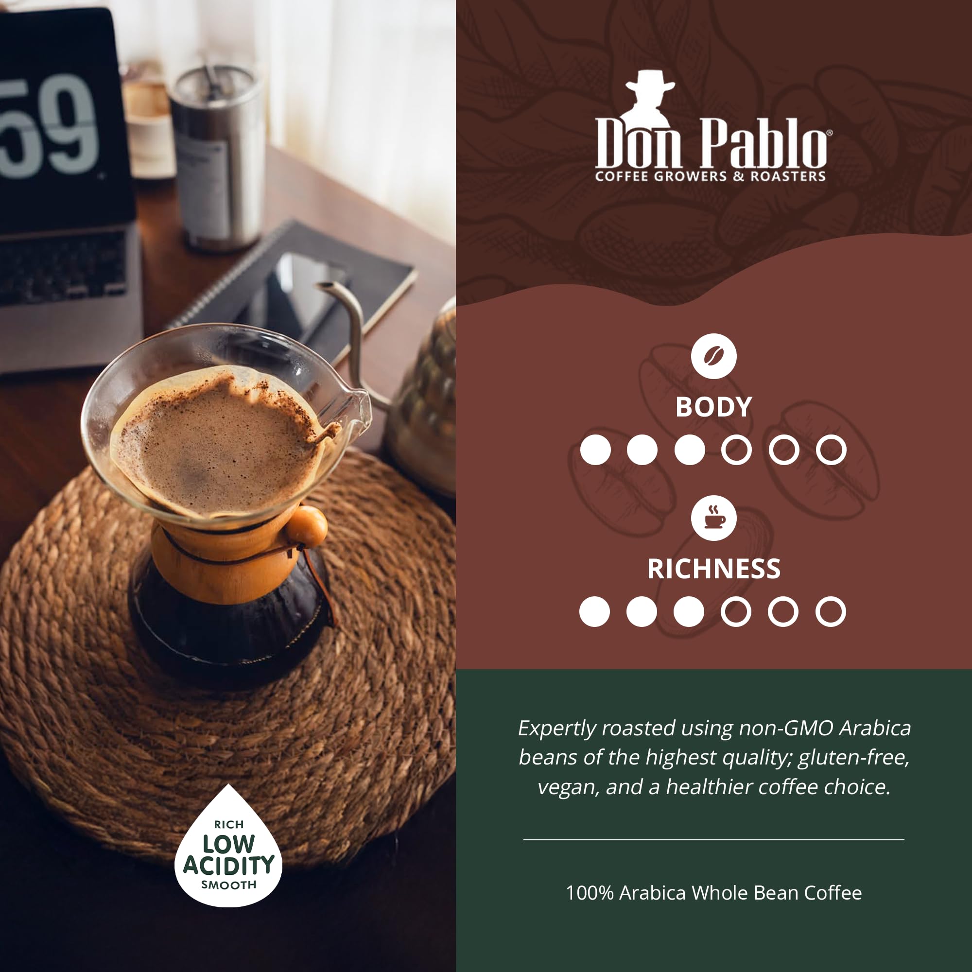 Cafe Don Pablo Colombian Supremo brew-ready beans for a cocoa toned finish