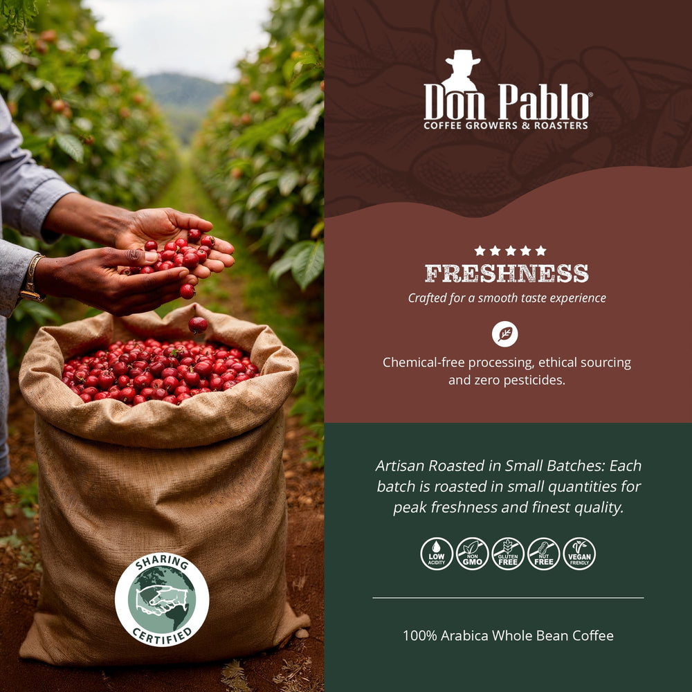 Cafe Don Pablo Supremo small-batch roast ensures fresh flavor in each bag
