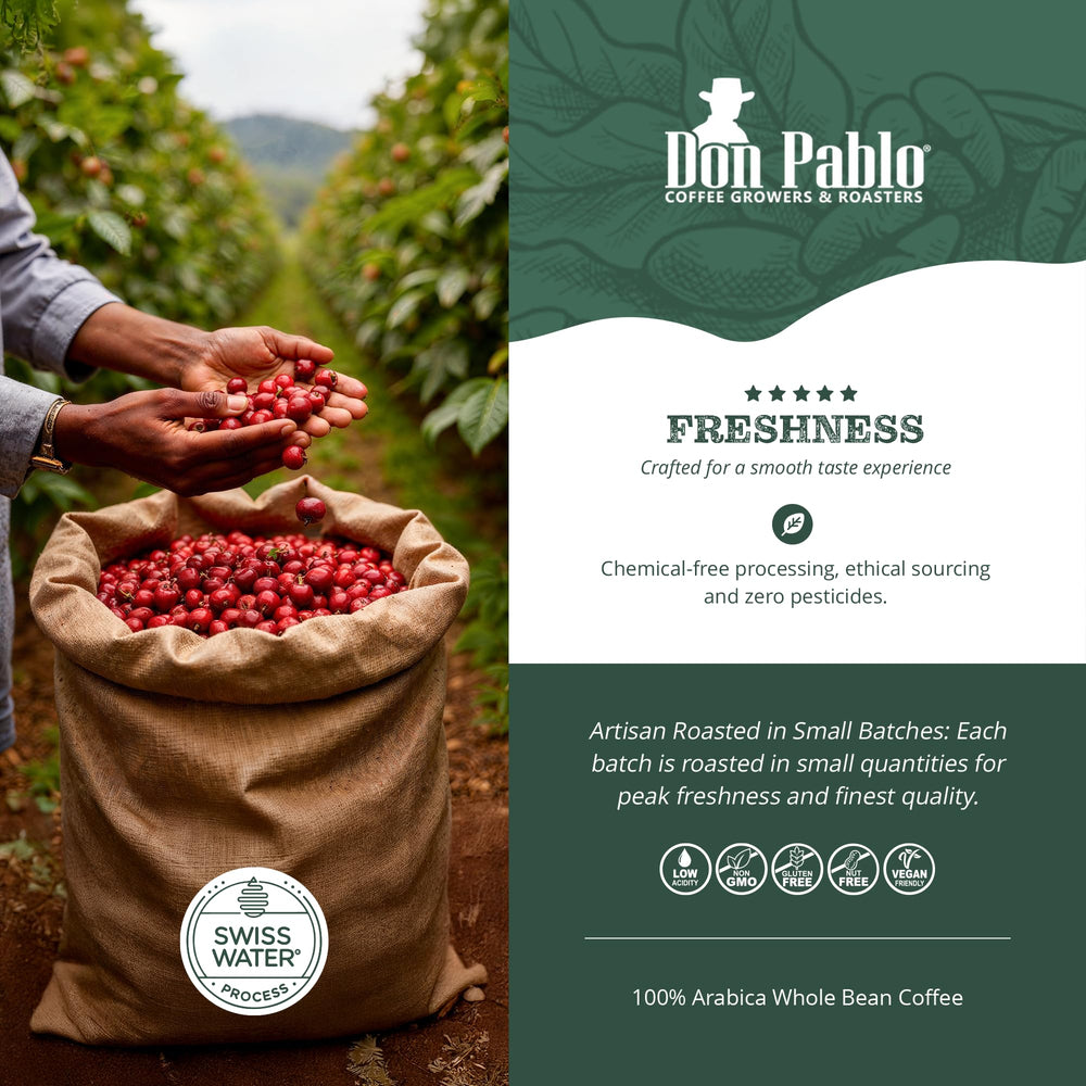 Cafe Don Pablo Resealable Bag keeps freshness for on-demand coffee.