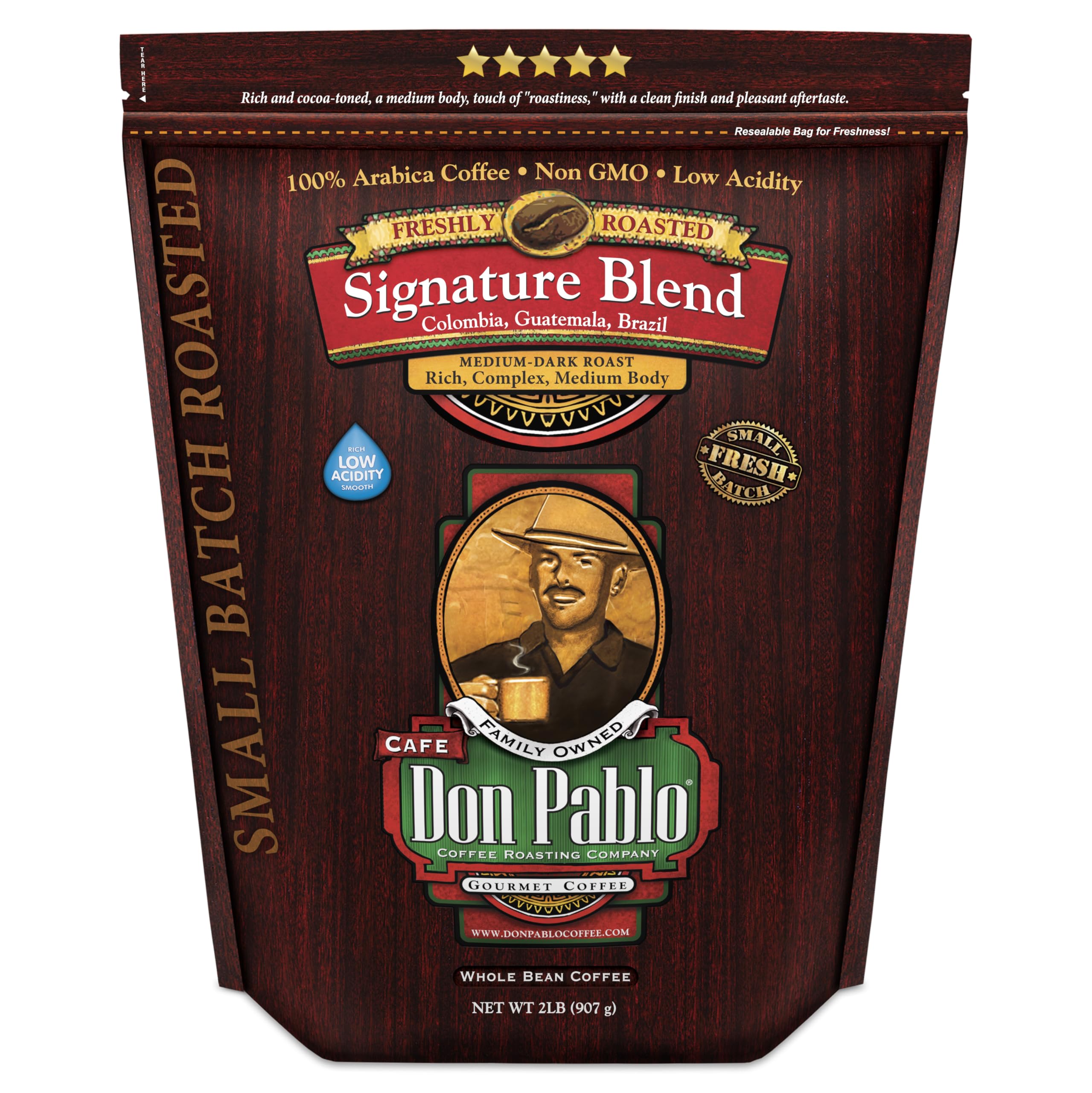 Cafe Don Pablo Signature Blend 2lb pack reveals premium Arabica beans for a smooth, balanced cup.