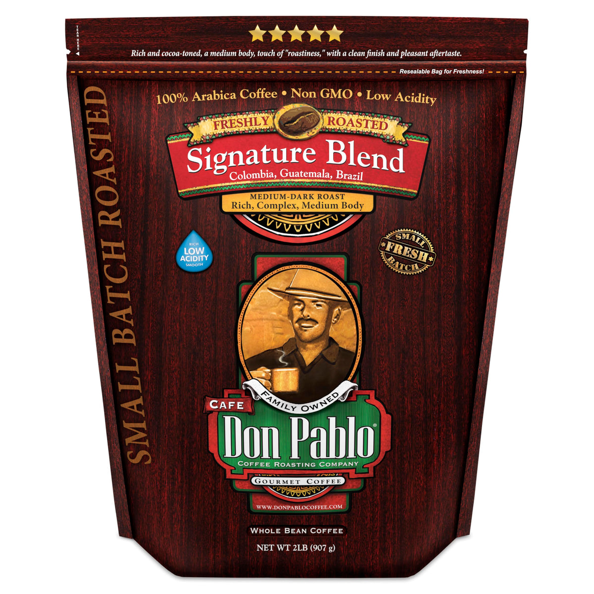 Cafe Don Pablo Signature Blend 2lb pack reveals premium Arabica beans for a smooth, balanced cup.