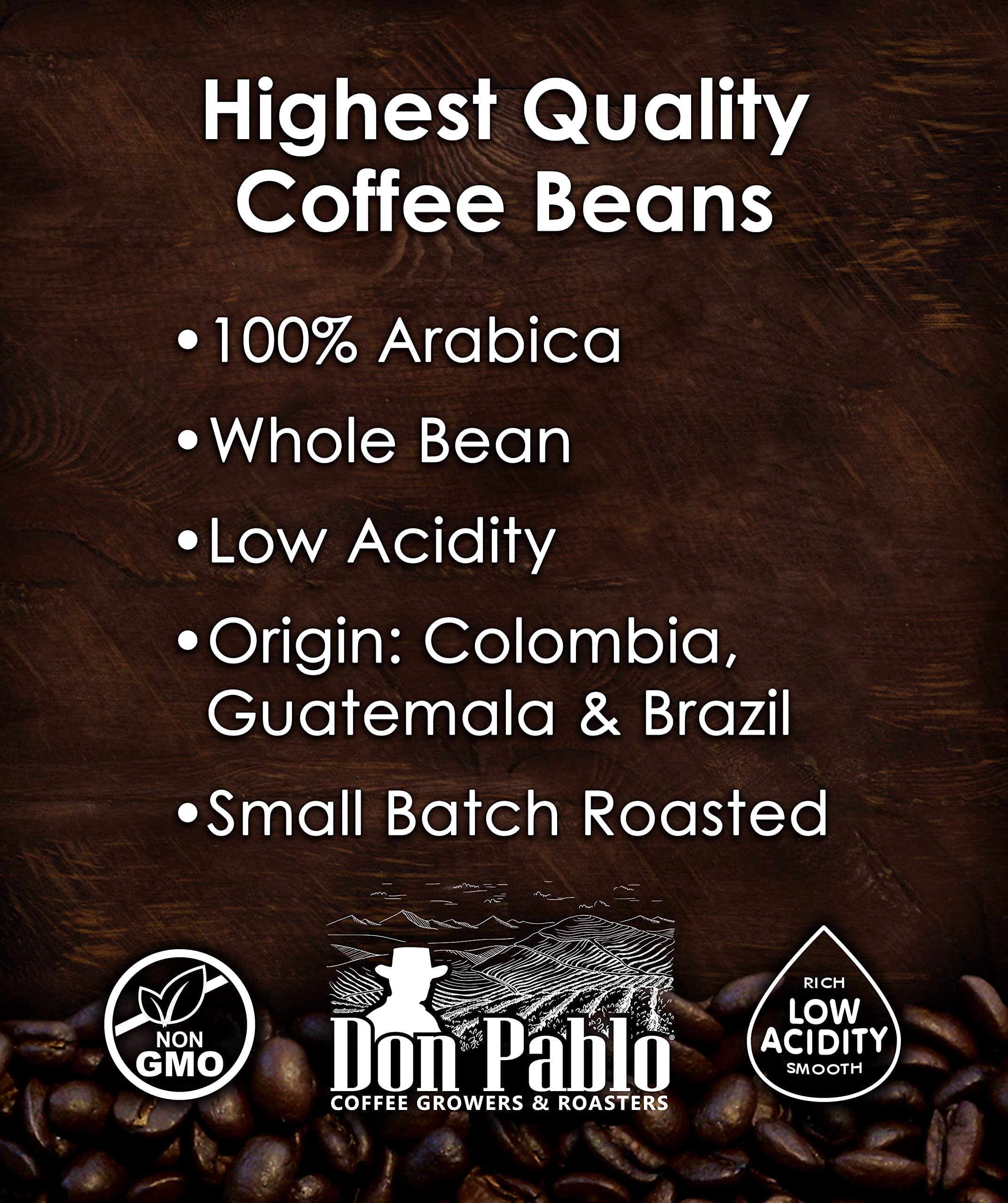 Don Pablo Signature Blend roasted coffee beans with rich aroma and even texture.