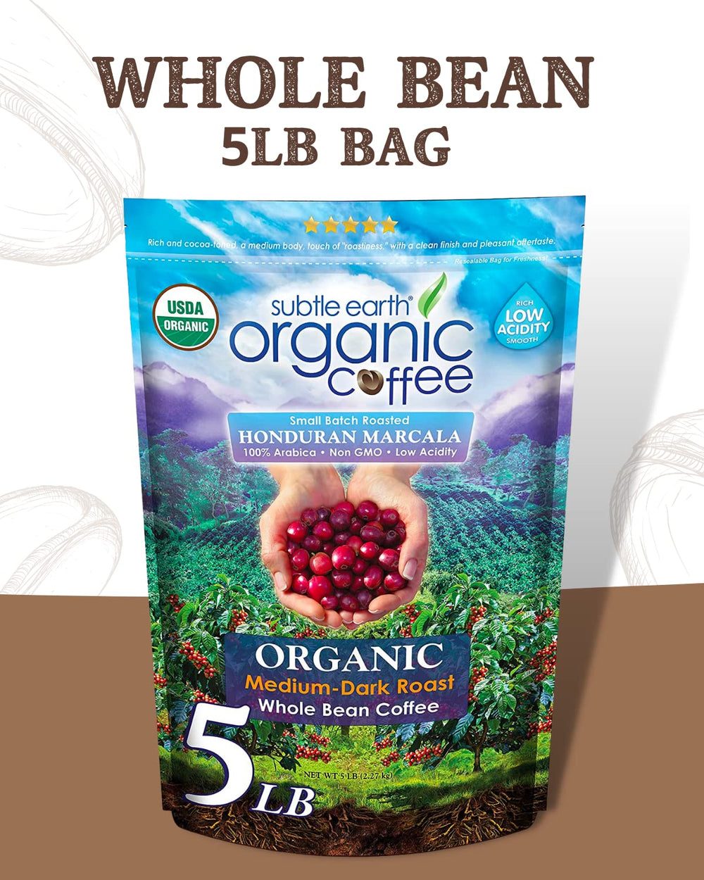 Cafe Don Pablo Subtle Earth 5lb organic coffee pack ideal for long-term brewing.