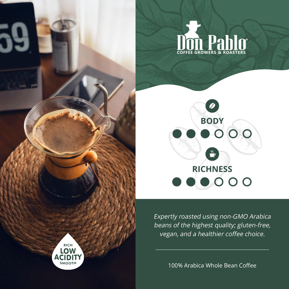 Cafe Don Pablo Whole Bean Pourover setup hints at full flavor potential.