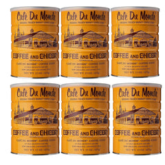 Cafe Du Monde coffee with chicory front view in six-pack packaging.