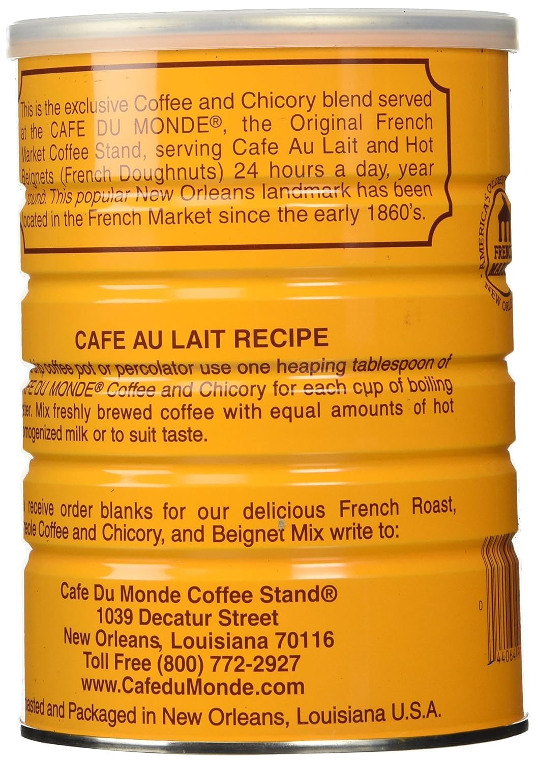 Cafe Du Monde chicory coffee packaging displayed for home shelves.