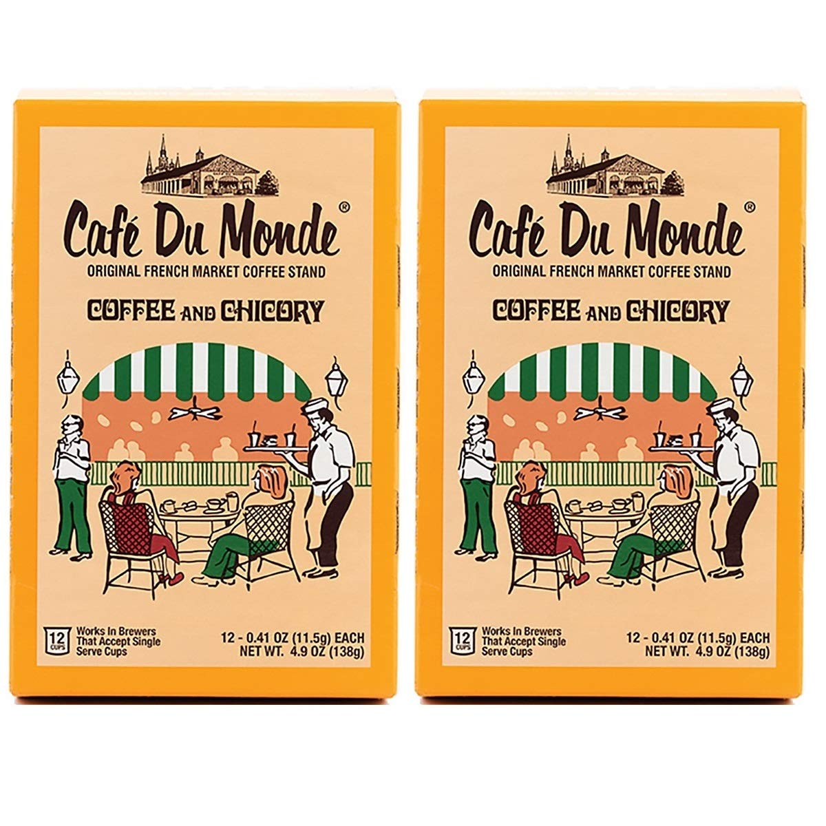 Cafe Du Monde 24 pods box front, ready for quick New Orleans mornings