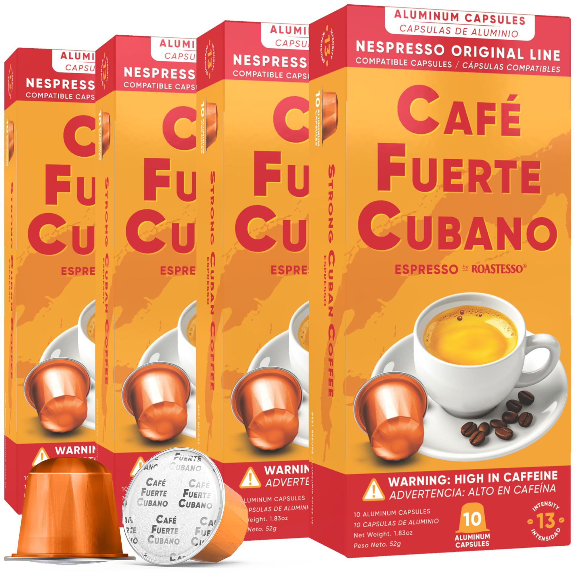 Café Fuerte Cubano aluminum espresso capsule ready for a robust Nespresso Original brew