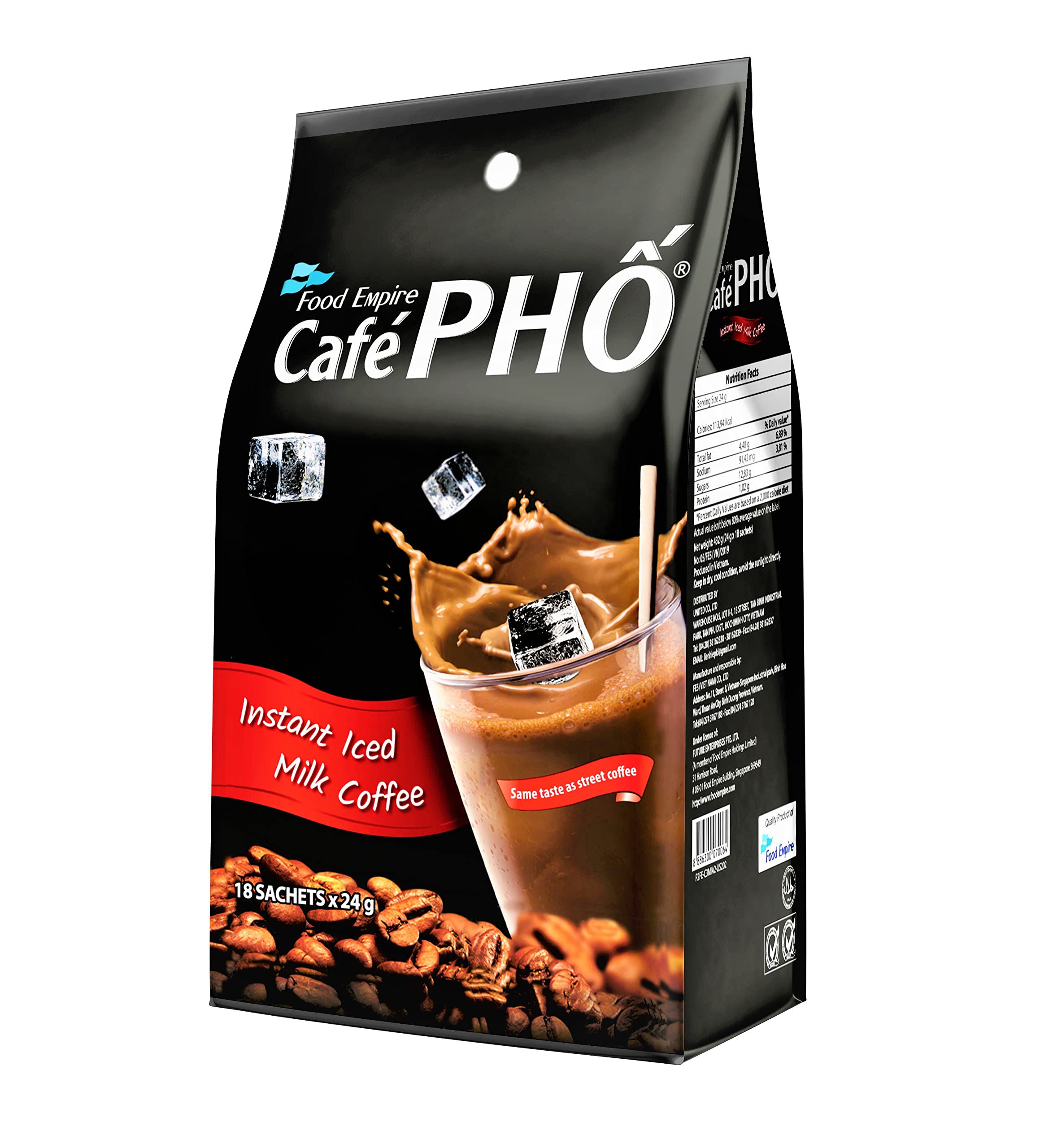 Cafe Pho 3in1 iced coffee sachet ready for a quick, refreshing drink.
