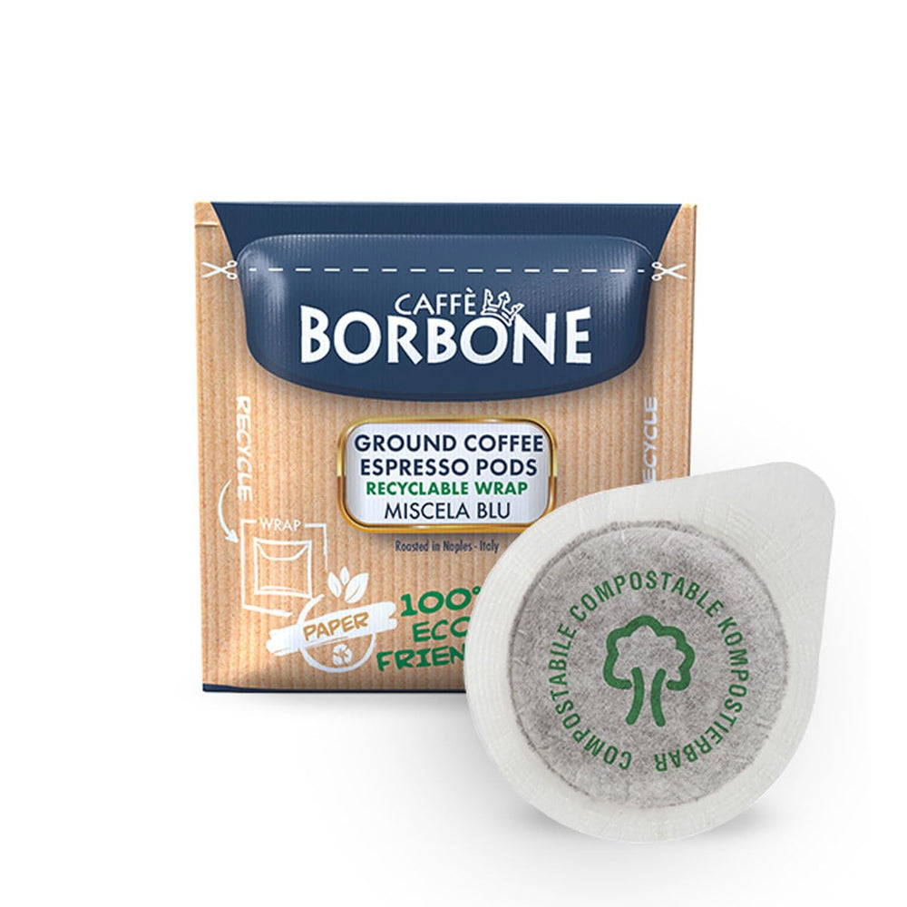 Caffè Borbone Blue Blend espresso pods on a shelf for quick, convenient mornings.