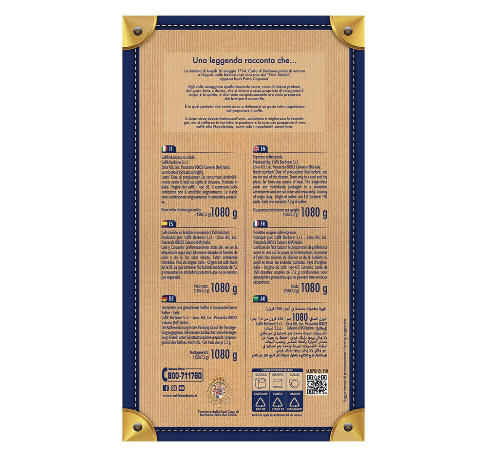 Caffè Borbone Blue Blend Neapolitan origin badge on packaging.