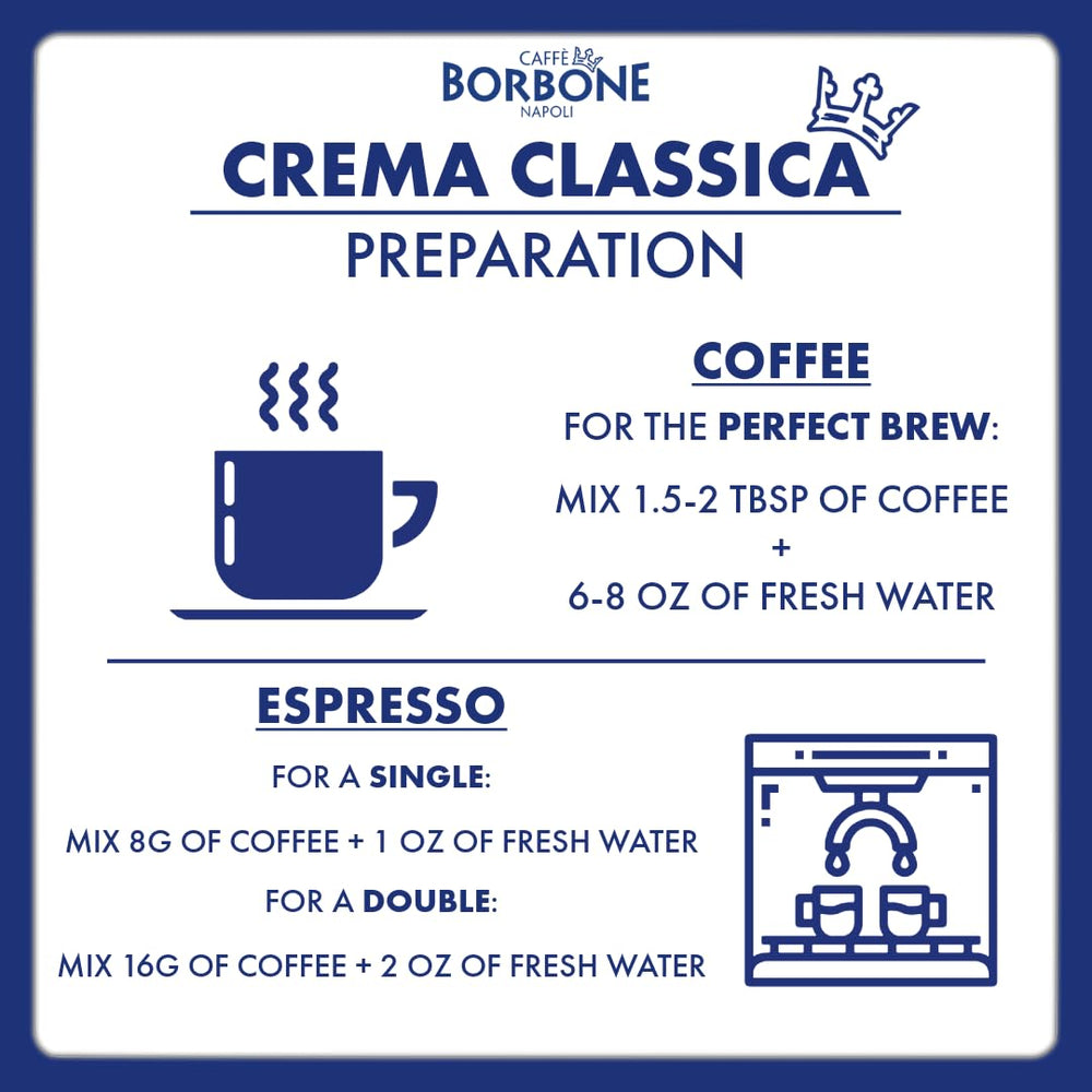 Caffè Borbone Crema Classica packaging highlights premium whole-bean coffee