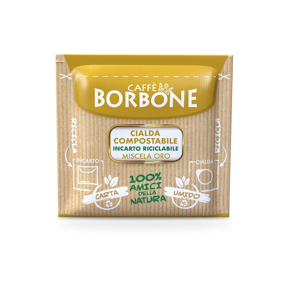 Caffè Borbone eco-conscious packaging supports sustainable daily brewing.