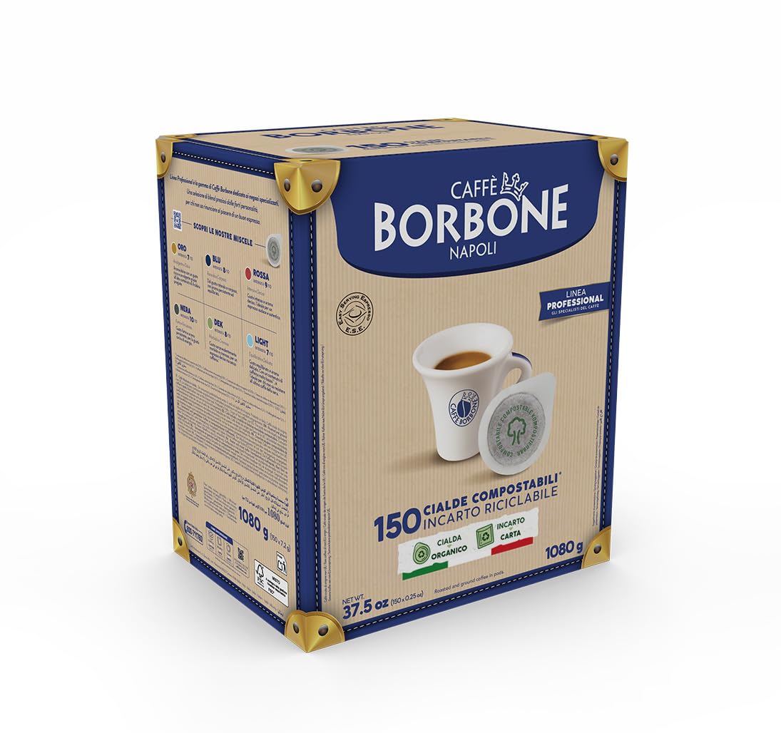 Caffè Borbone ESE Miscela Nera sustainable packaging emphasizes eco-friendly pods.
