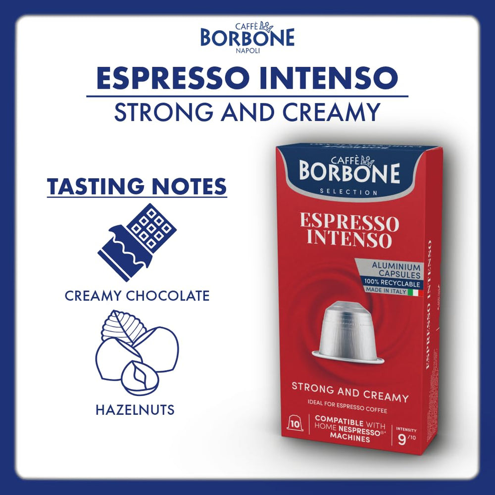 Caffe Borbone Espresso Intenso aluminum capsules closeup emphasizing airtight design.