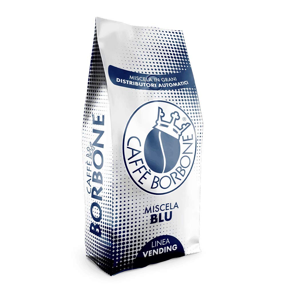 Caffe Borbone Miscela Blu whole beans shown from the front, hinting at rich crema for espresso.