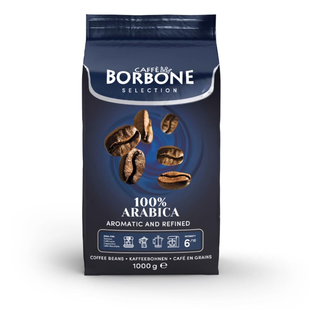 Caffè Borbone whole bean coffee, medium roast Arabica, ideal for espresso and drip brewing.