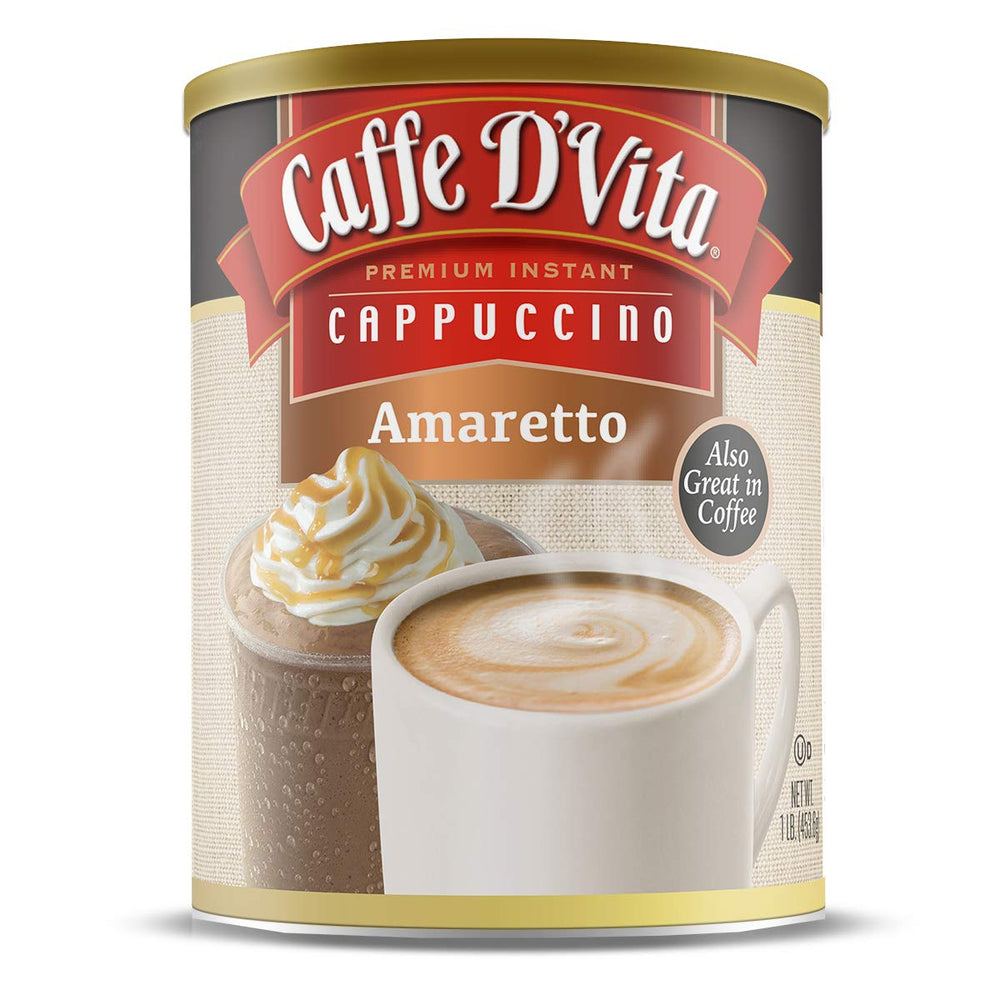 Caffe D'Vita Amaretto Cappuccino can front view for premium mix.