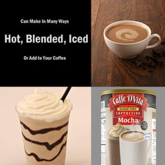 Creamy blended cappuccino with ice using Caffe D'Vita mix.